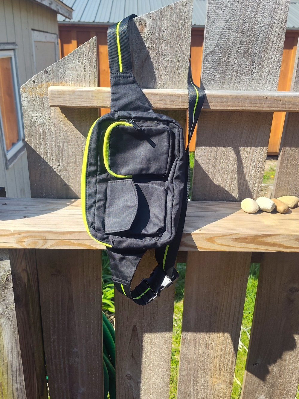 Black and Neon Green Men's Sling Bag - Casual Crossbody